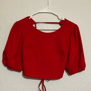 Lulu's Red Puff Sleeve Crop Blouse